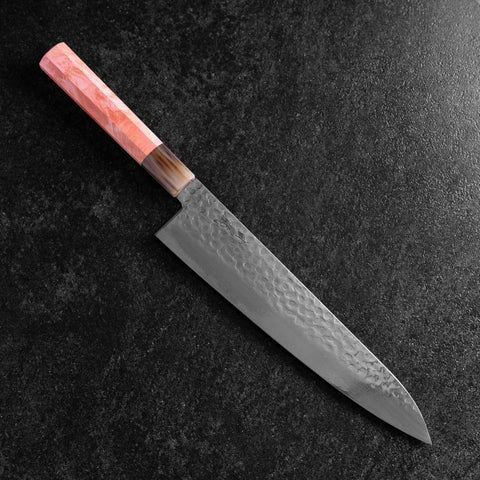 Gyuto VG-10 Mirror Tsuchime Damascus Dark Pink Buffalo Maple Handle 240mm (9.4”)-[Musashi]-[Japanese-Kitchen-Knives]