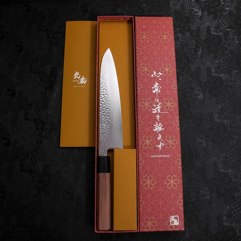 Gyuto VG-10 Tsuchime Damascus Walnut Handle 210mm-[Musashi]-[Japanese-Kitchen-Knives]