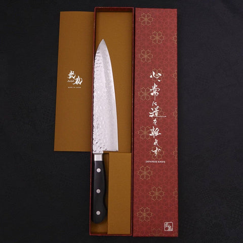 Gyuto VG-10 Tsuchime Damascus Western Black Handle 210mm-[Musashi]-[Japanese-Kitchen-Knives]