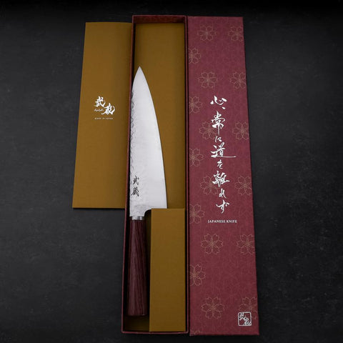 Gyuto VG-10 Tsuchime Oval Mahogany Handle 200mm-[Musashi]-[Japanese-Kitchen-Knives]