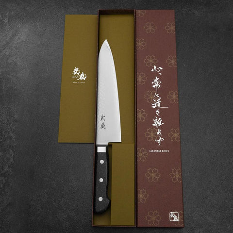 Gyuto VG-5 Tsuchime Black Marble Handle 210mm (8.3”)-[Musashi]-[Japanese-Kitchen-Knives]