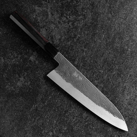 Gyuto White Steel #1 Kurouchi Tsuchime Buffalo Ebony Handle 210mm-[Musashi]-[Japanese-Kitchen-Knives]
