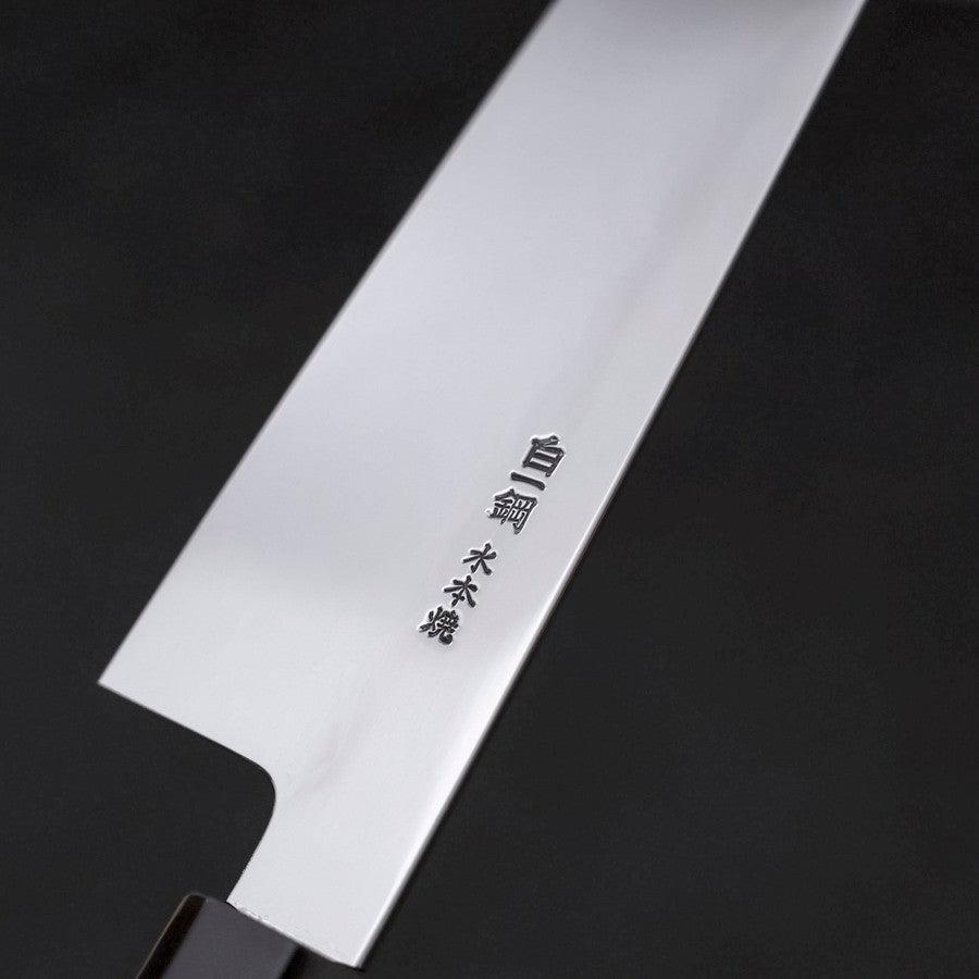 Gyuto White Steel #1 Mirror Water Honyaki Buffalo Ebony Handle With Sheath 210mm (8.3”)-[Musashi]-[Japanese-Kitchen-Knives]