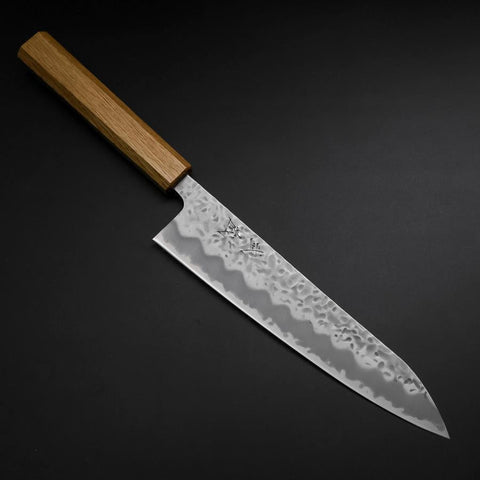 Gyuto White Steel #1 Tsuchime Oak Handle 210mm-[Musashi]-[Japanese-Kitchen-Knives]
