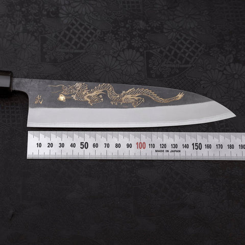 Gyuto White Steel #2 Kurouchi Stainless Clad Chokin Dragon Buffalo Ebony Handle 190mm-[Musashi]-[Japanese-Kitchen-Knives]
