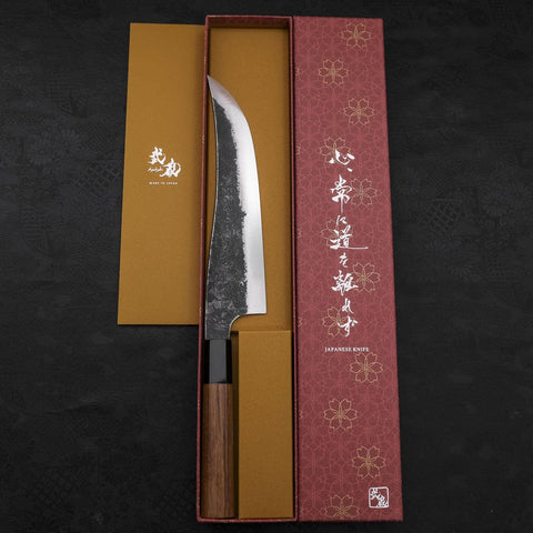 Gyuto White Steel #2 Stainless Clad Kurouchi Buffalo Teak Handle 210mm-[Musashi]-[Japanese-Kitchen-Knives]