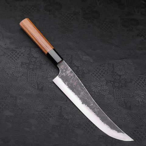 Gyuto White Steel #2 Stainless Clad Kurouchi Buffalo Teak Handle 210mm-[Musashi]-[Japanese-Kitchen-Knives]