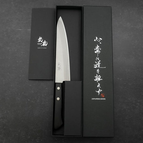 Gyuto White Steel #2 Stainless Clad Polished Western Black Handle 180mm-[Musashi]-[Japanese-Kitchen-Knives]