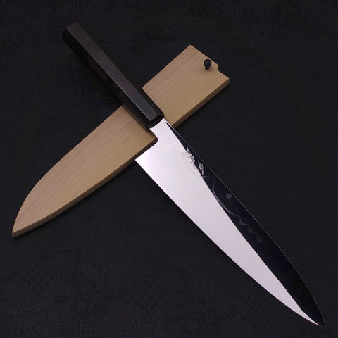 Gyuto White Steel #1 Mirror Moon-Fuji Water Honyaki Buffalo Ebony Handle With Sheath 240mm (9.4”)