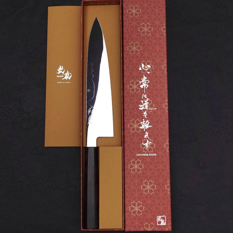 Gyuto White Steel #1 Mirror Moon-Fuji Water Honyaki Buffalo Ebony Handle With Sheath 240mm (9.4”)