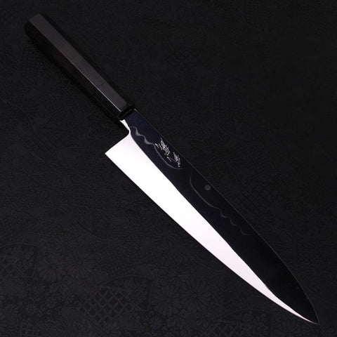 Gyuto White Steel #1 Mirror Moon-Fuji Water Honyaki Buffalo Ebony Handle With Sheath 240mm (9.4”)