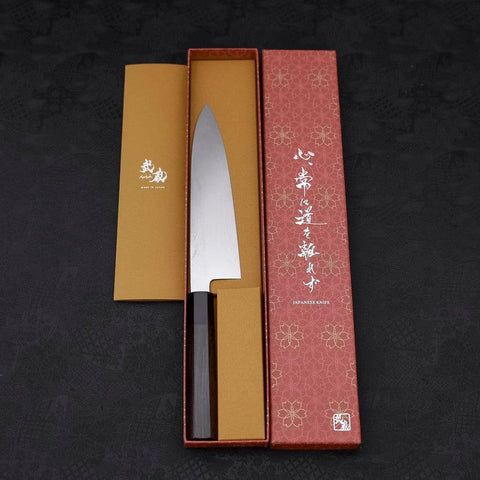 Gyuto White Steel #1 Mirror Water Honyaki Buffalo Ebony Handle With Sheath 210mm-[Musashi]-[Japanese-Kitchen-Knives]