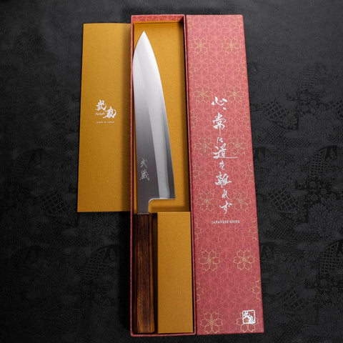 Gyuto White Steel #1 Polished Sumi Urushi Handle 240mm-[Musashi]-[Japanese-Kitchen-Knives]