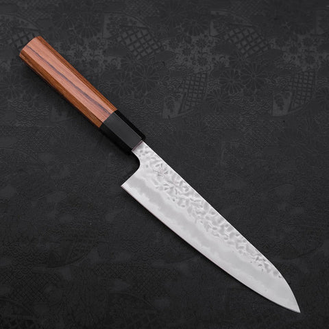 Gyuto White Steel #1 Stainless Clad Tsuchime Buffalo Teak Handle 180mm-[Musashi]-[Japanese-Kitchen-Knives]