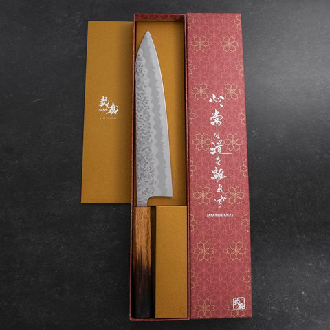 Gyuto White Steel #1 Stainless Clad Tsuchime Yaki Urushi Handle 240mm-[Musashi]-[Japanese-Kitchen-Knives]