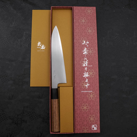 Gyuto White Steel #2 Kasumi Buffalo Teak Handle 210mm-[Musashi]-[Japanese-Kitchen-Knives]