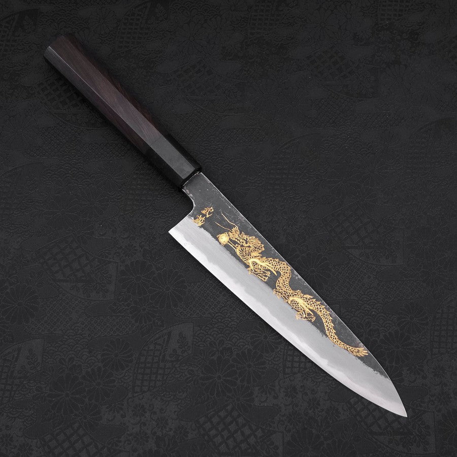 Gyuto White Steel #2 Kurouchi Chokin Dragón Mango de Ébano con Cuerno de Búfalo 210mm