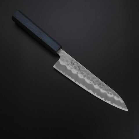 Gyuto White Steel #2 Tsuchime Dark Blue Urushi Handle 180mm (7”)-[Musashi]-[Japanese-Kitchen-Knives]