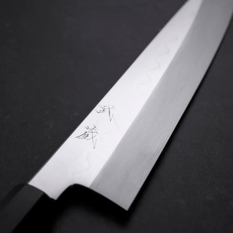 Gyuto White Steel #3 Mirror Honyaki Buffalo Ebony Handle-[Musashi]-[Japanese-Kitchen-Knives]