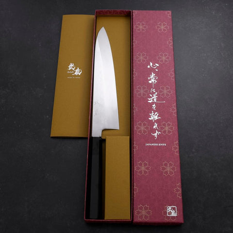 Gyuto White Steel #3 Mirror Honyaki Buffalo Ebony Handle-[Musashi]-[Japanese-Kitchen-Knives]
