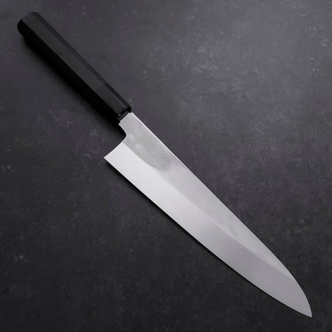 Gyuto White Steel #3 Mirror Honyaki Buffalo Ebony Handle-[Musashi]-[Japanese-Kitchen-Knives]