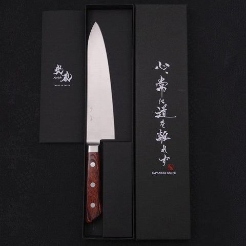 Gyuto knife AUS-8 Polished Western Mahogany Handle 180mm-[Musashi]-[Japanese-Kitchen-Knives]