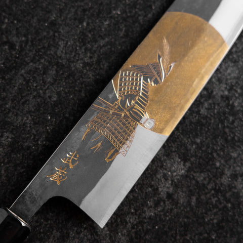 Gyuto Blue Steel #2 Kurouchi Chokin Samurai Luna Llena Mango Búfalo Ébano (Asamura)