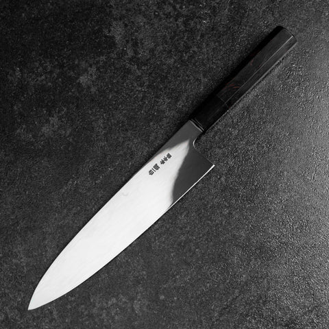 Gyuto White Steel #1 Espejo Luna-Fuji Water Honyaki Mango de Ébano con Cuerno de Búfalo con Funda 240mm