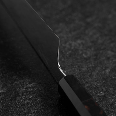 Gyuto White Steel #1 Espejo Luna-Fuji Water Honyaki Mango de Ébano con Cuerno de Búfalo con Funda 240mm