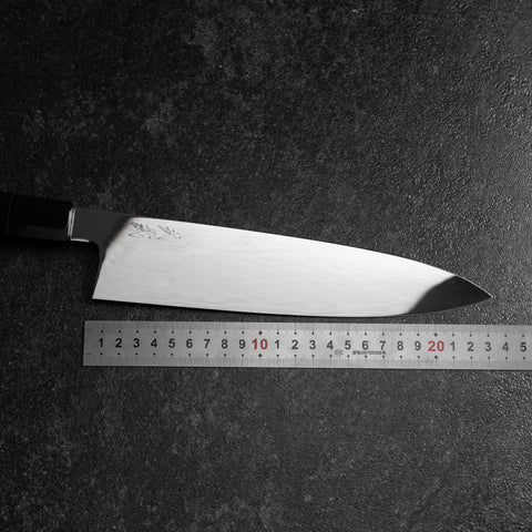 Gyuto White Steel #1 Espejo Luna-Fuji Water Honyaki Mango de Ébano con Cuerno de Búfalo con Funda 240mm