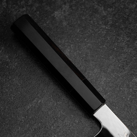 Gyuto White Steel #1 Espejo Luna-Fuji Water Honyaki Mango de Ébano con Cuerno de Búfalo con Funda 240mm
