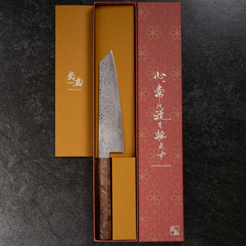 Bunka VG-10 Damascus Brown Birch Handle 180mm (7”)-[Musashi]-[Japanese-Kitchen-Knives]
