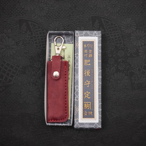 Higonokami Aogami 55mm With Red Leather Pouch-[Musashi]-[Japanese-Kitchen-Knives]
