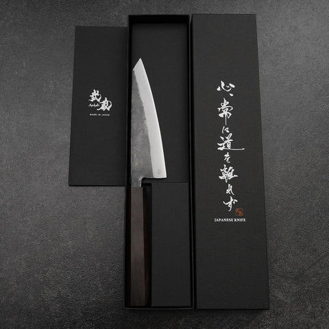 Honesuki Blue Steel #2 Kurouchi Ebony Handle 150mm (5.9”)-[Musashi]-[Japanese-Kitchen-Knives]