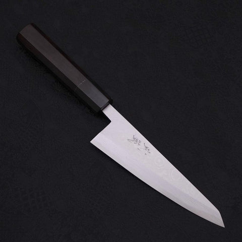 Honesuki Cuchillo Para Deshuesar Blue Steel #2 Damasco Mango de Ébano con Cuerno de Búfalo 150mm