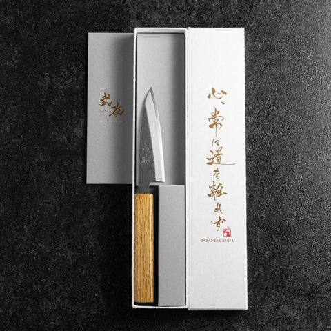 Kaisaki White Steel #2 Kurouchi Oak Handle 105mm (4.1”)-[Musashi]-[Japanese-Kitchen-Knives]