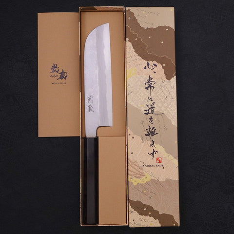 Kama Usuba(Kansai) Blue Steel #2 Suminagashi Mango de Ébano con Cuerno de Búfalo 180mm