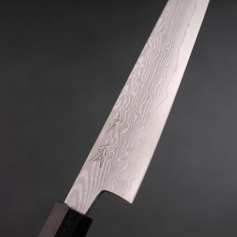 Kengata Petty VG-10 Damascus Ashwood Handle 145mm-[Musashi]-[Japanese-Kitchen-Knives]