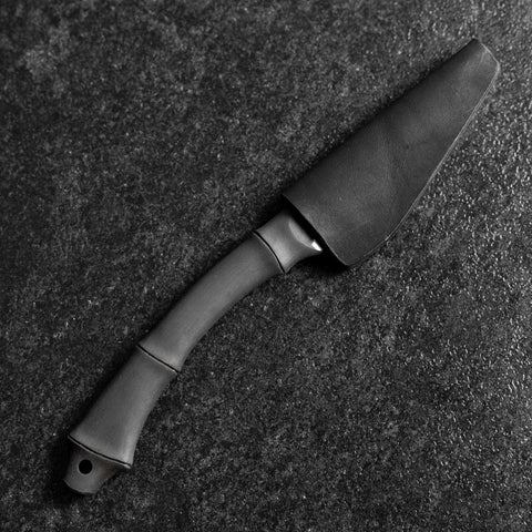 Kiridashi Knife D2 Polished Stainless Bamboo Joint Design Handle 70mm With Leather Sheath-[Musashi]-[Japanese-Kitchen-Knives]