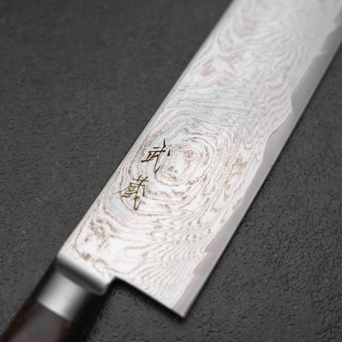 Kiritsuke AUS-10 Damascus Brown Western Handle 210mm (8.3”)-[Musashi]-[Japanese-Kitchen-Knives]