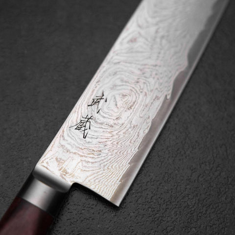 Kiritsuke AUS-10 Damascus Red Western Handle 210mm (8.3”)-[Musashi]-[Japanese-Kitchen-Knives]