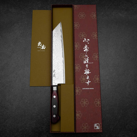 Kiritsuke AUS-10 Damascus Red Western Handle 210mm (8.3”)-[Musashi]-[Japanese-Kitchen-Knives]