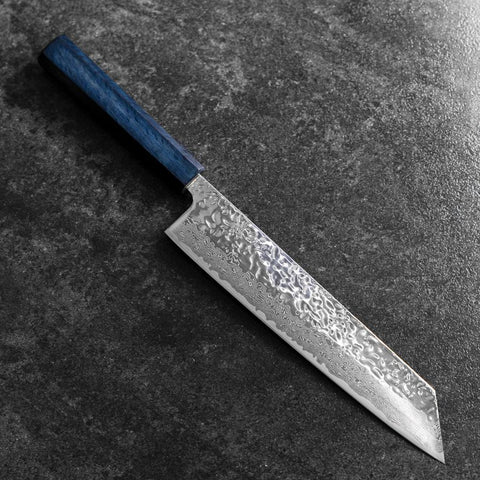 Kiritsuke AUS-10 Mirror Tsuchime Damascus Dark Blue Urushi Handle 240mm (9.4”)-[Musashi]-[Japanese-Kitchen-Knives]