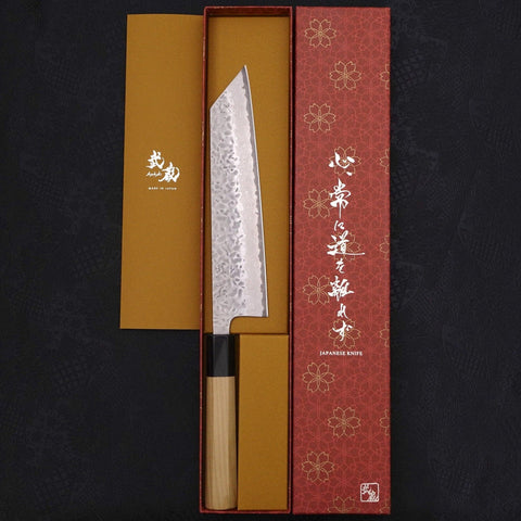 Kiritsuke AUS-10 Tsuchime Damascus Buffalo Magnolia Handle 210mm-[Musashi]-[Japanese-Kitchen-Knives]