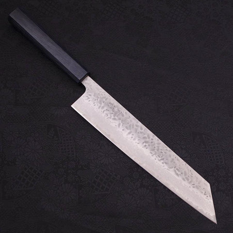 Kiritsuke AUS-10 Tsuchime Damascus Dark-Blue Urushi Handle 240mm (9.4”)-[Musashi]-[Japanese-Kitchen-Knives]