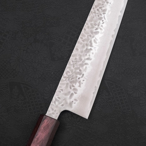 Kiritsuke AUS-10 Tsuchime Damascus Purple Urushi Handle 210mm-[Musashi]-[Japanese-Kitchen-Knives]