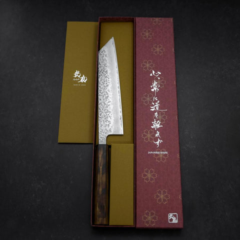 Kiritsuke AUS-10 Tsuchime Damascus Sumi Urushi Handle 210mm-[Musashi]-[Japanese-Kitchen-Knives]