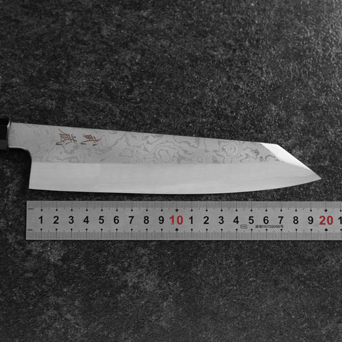 Kiritsuke Blue Steel #1 Suminagashi Buffalo Ebony Handle 200mm-[Musashi]-[Japanese-Kitchen-Knives]