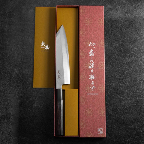 Kiritsuke Blue Steel #1 Suminagashi Buffalo Ebony Handle 200mm-[Musashi]-[Japanese-Kitchen-Knives]