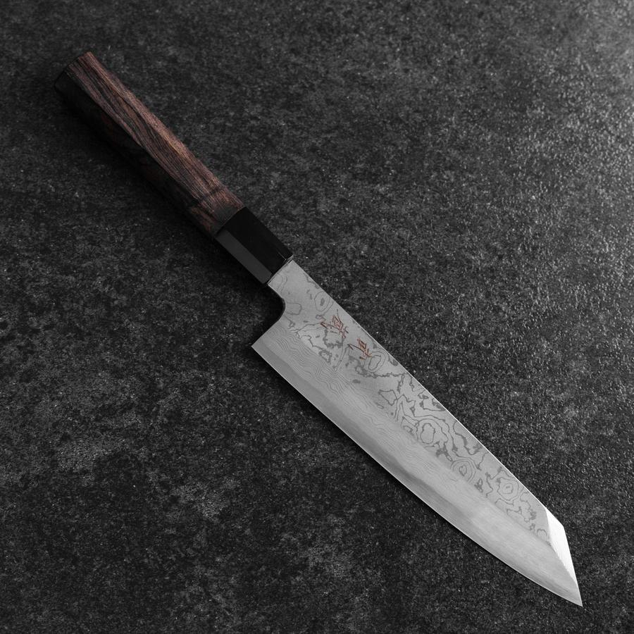 Kiritsuke Blue Steel #1 Suminagashi Buffalo Ebony Handle 200mm (7.9”)-[Musashi]-[Japanese-Kitchen-Knives]